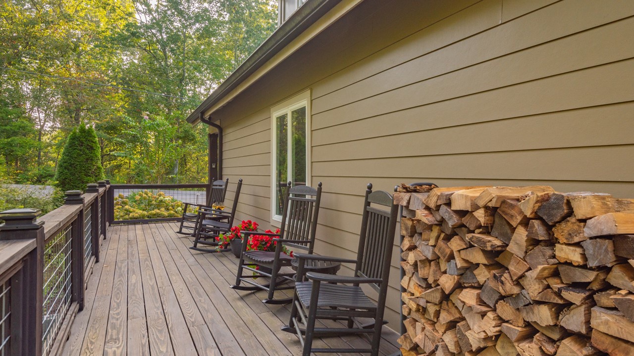Patio on the wrap around deck on the ground level