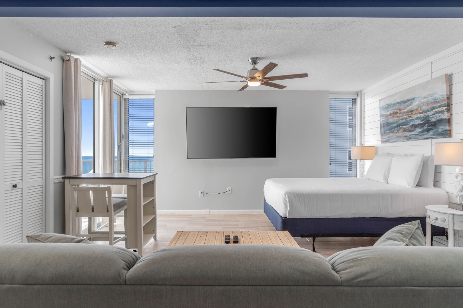 King bed with big flat screen tv
