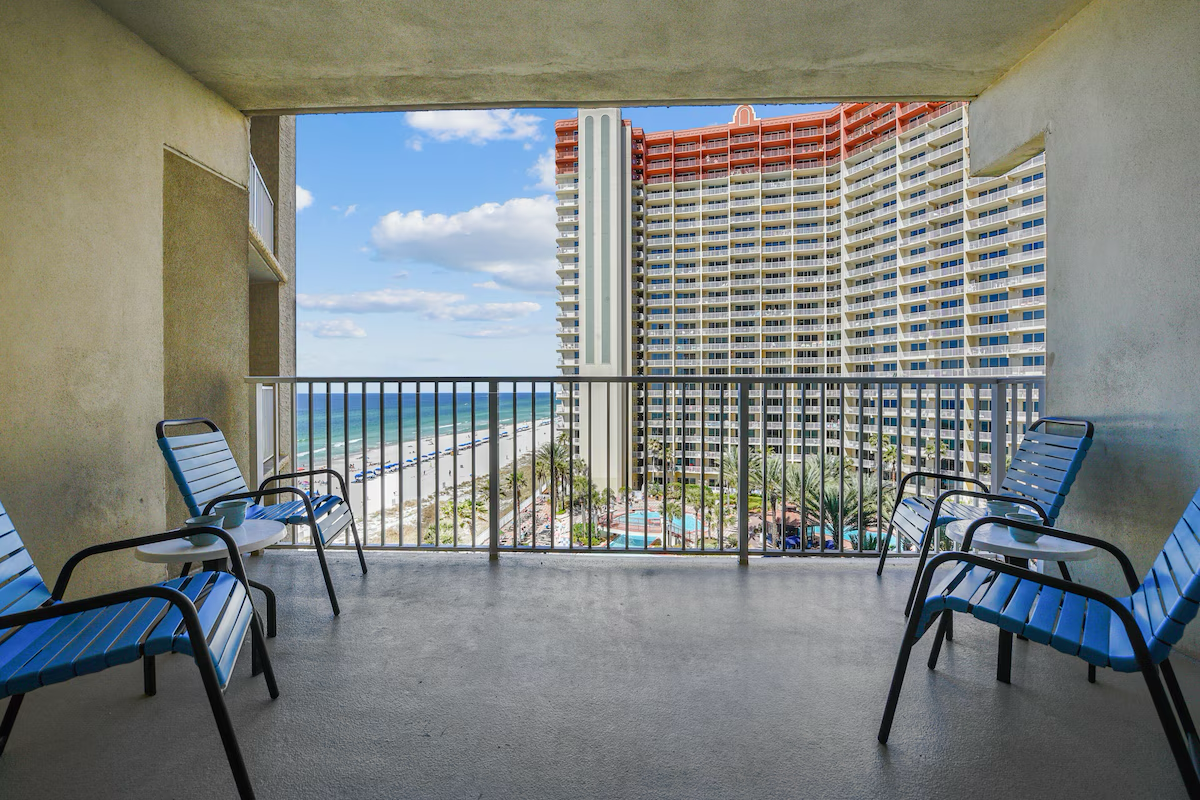 Balcony with seating and coastal views
