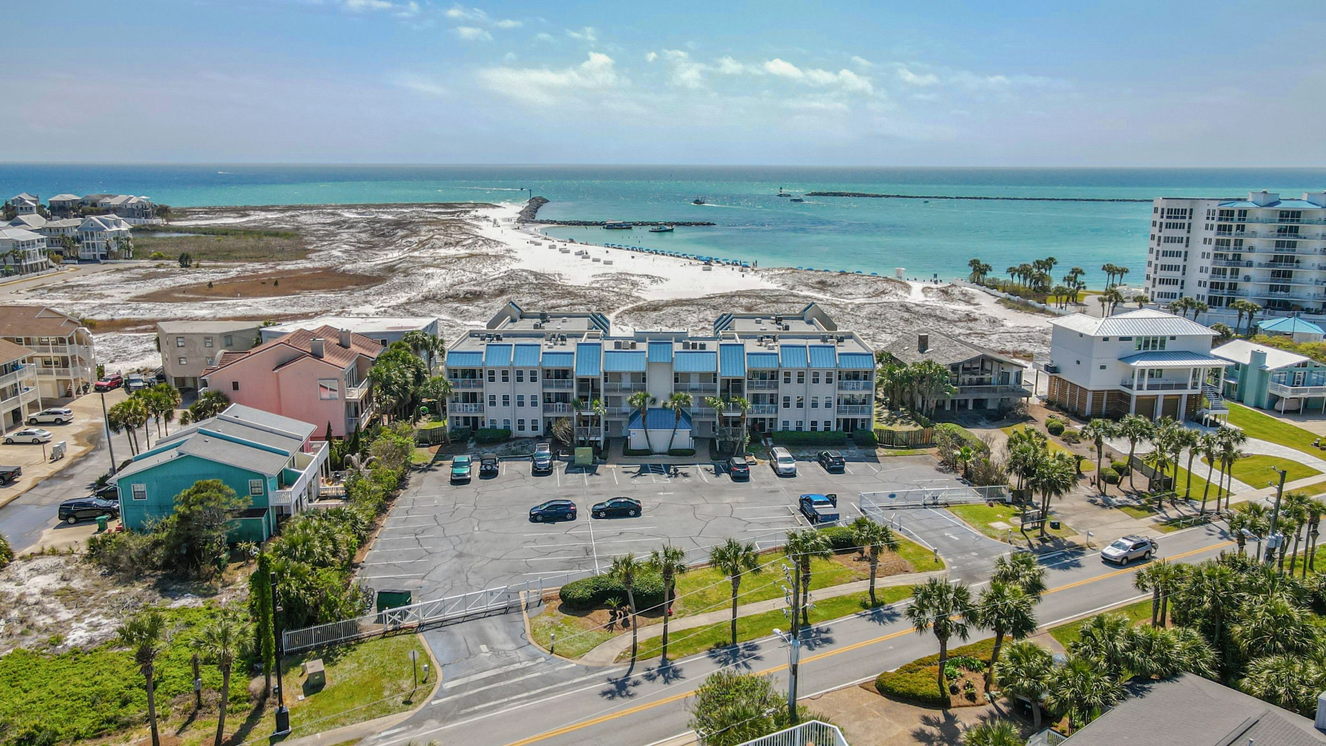 Aerial of the complex -Parking is out front