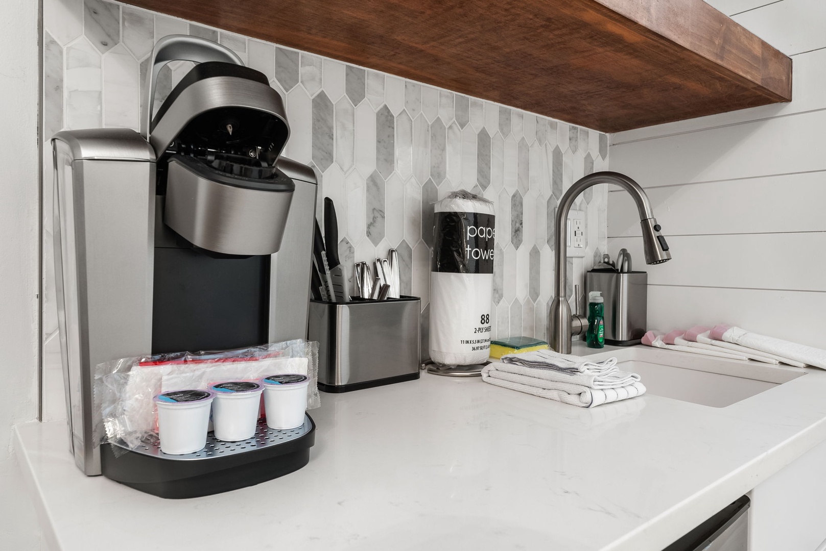 Kitchen equipped with coffee essentials