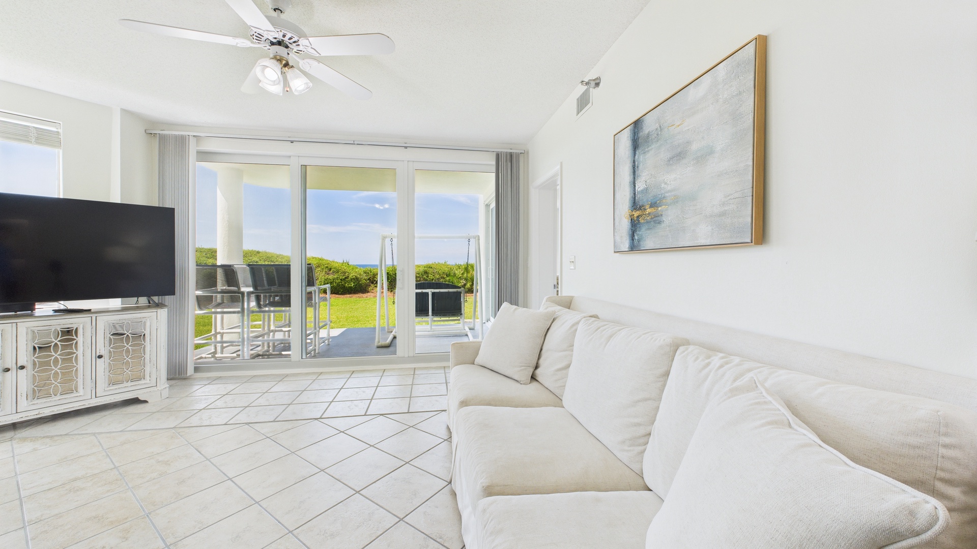 Open concept living area with stylish furnishings and scenic views