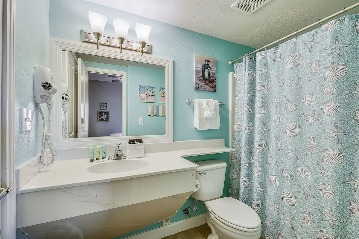 Second guest bathroom with shower and tub combo