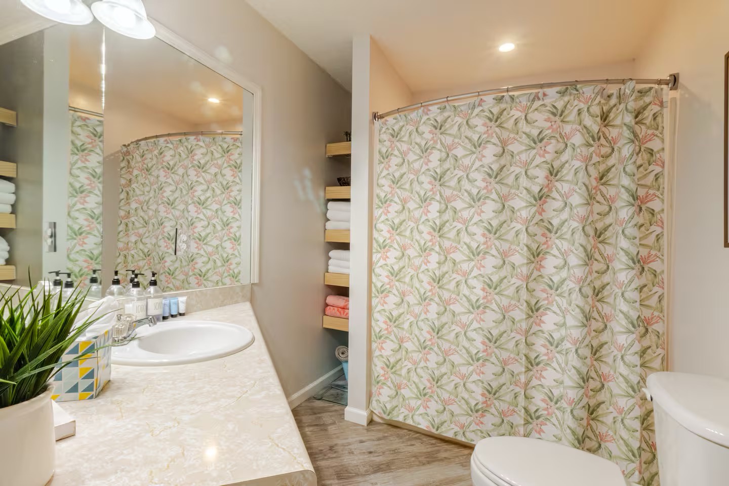 Full bathroom with shower and tub combo