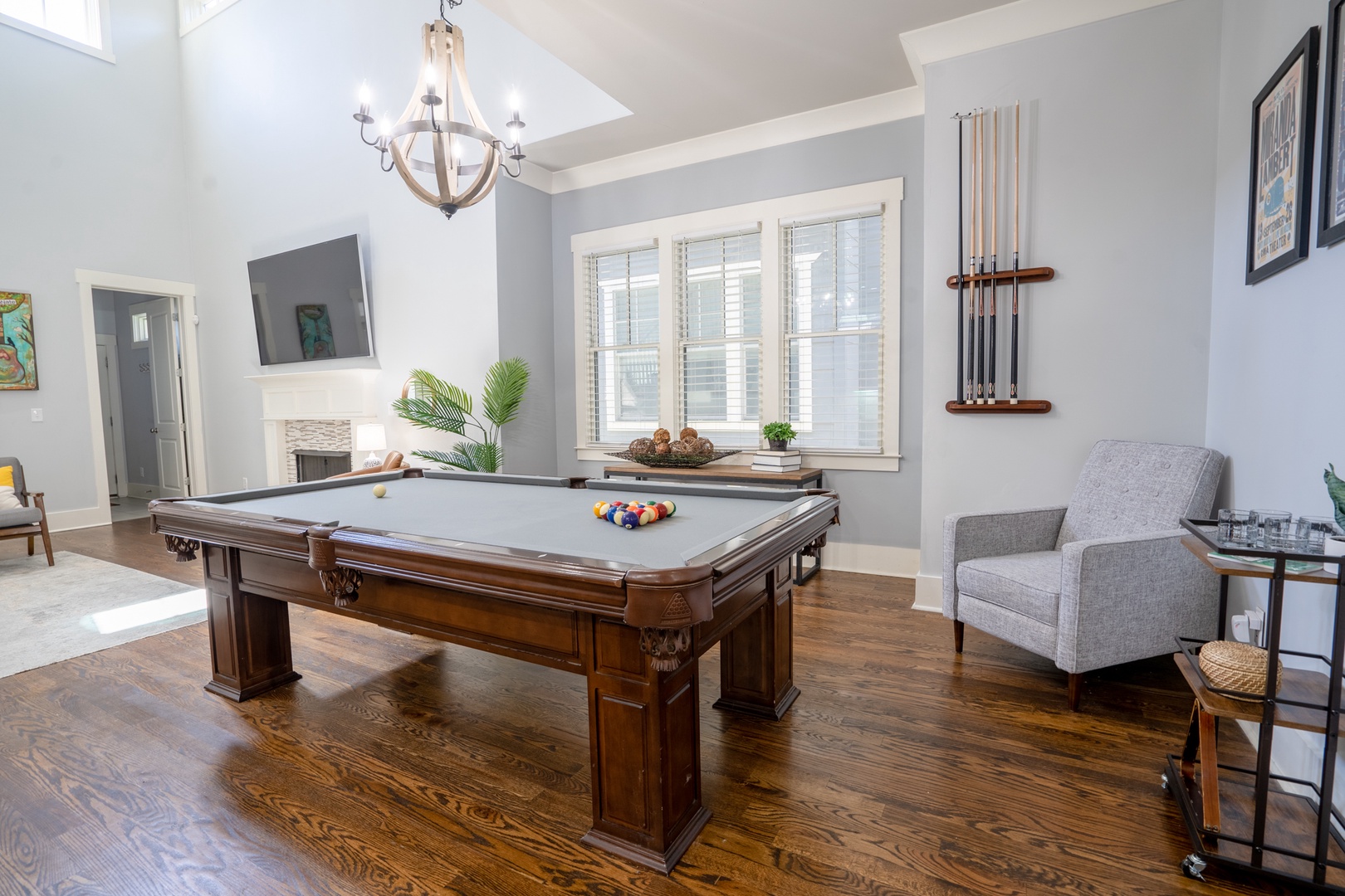 Downstairs living room area with Pool table