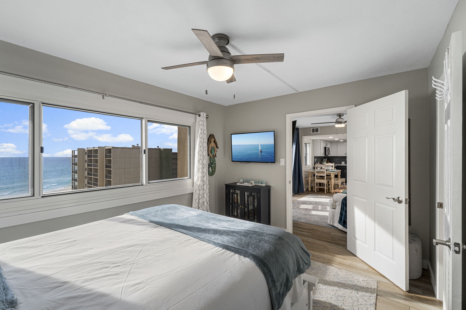 Lower level bedroom with queen bed