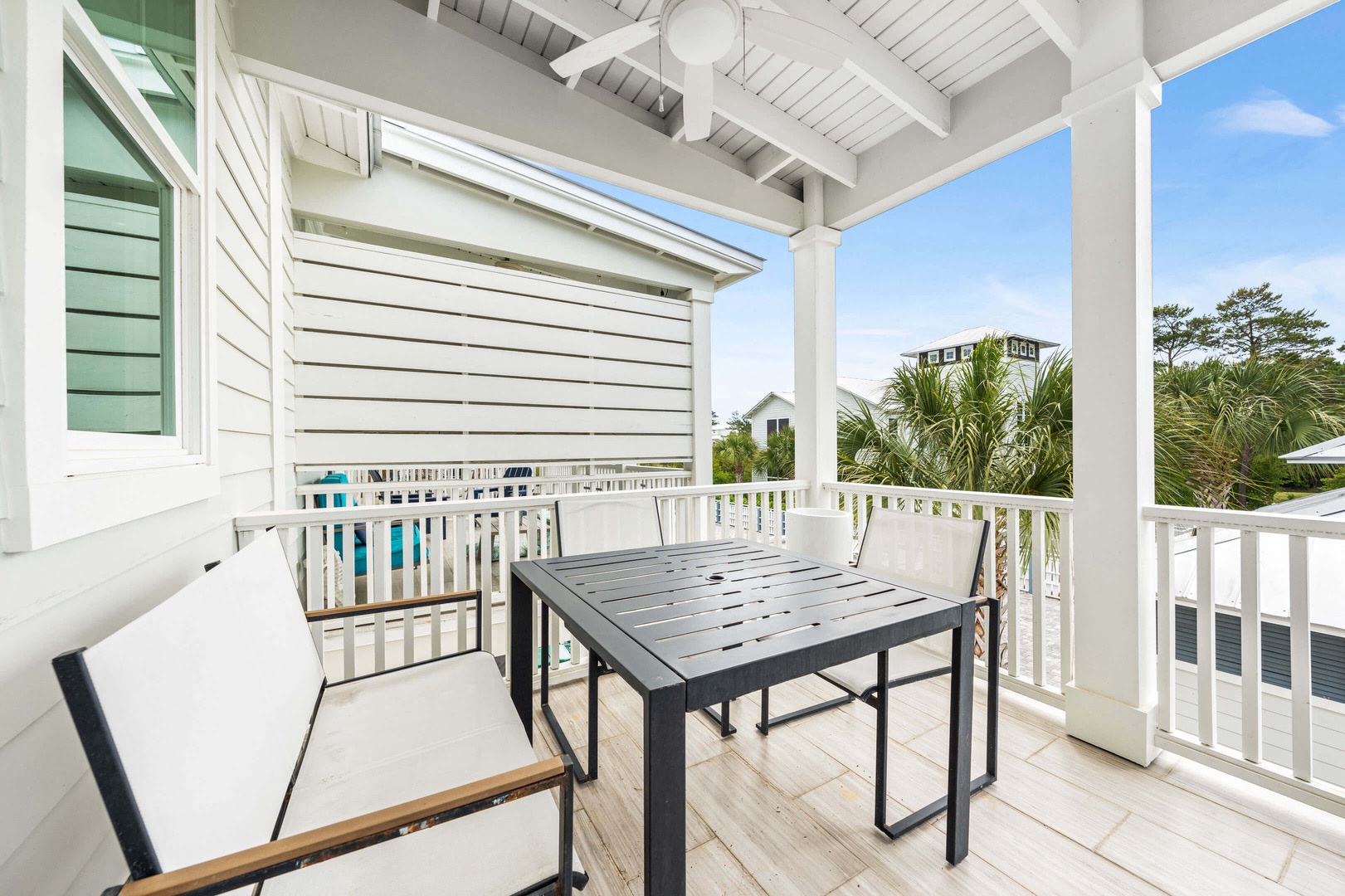 Outdoor balcony with dining table