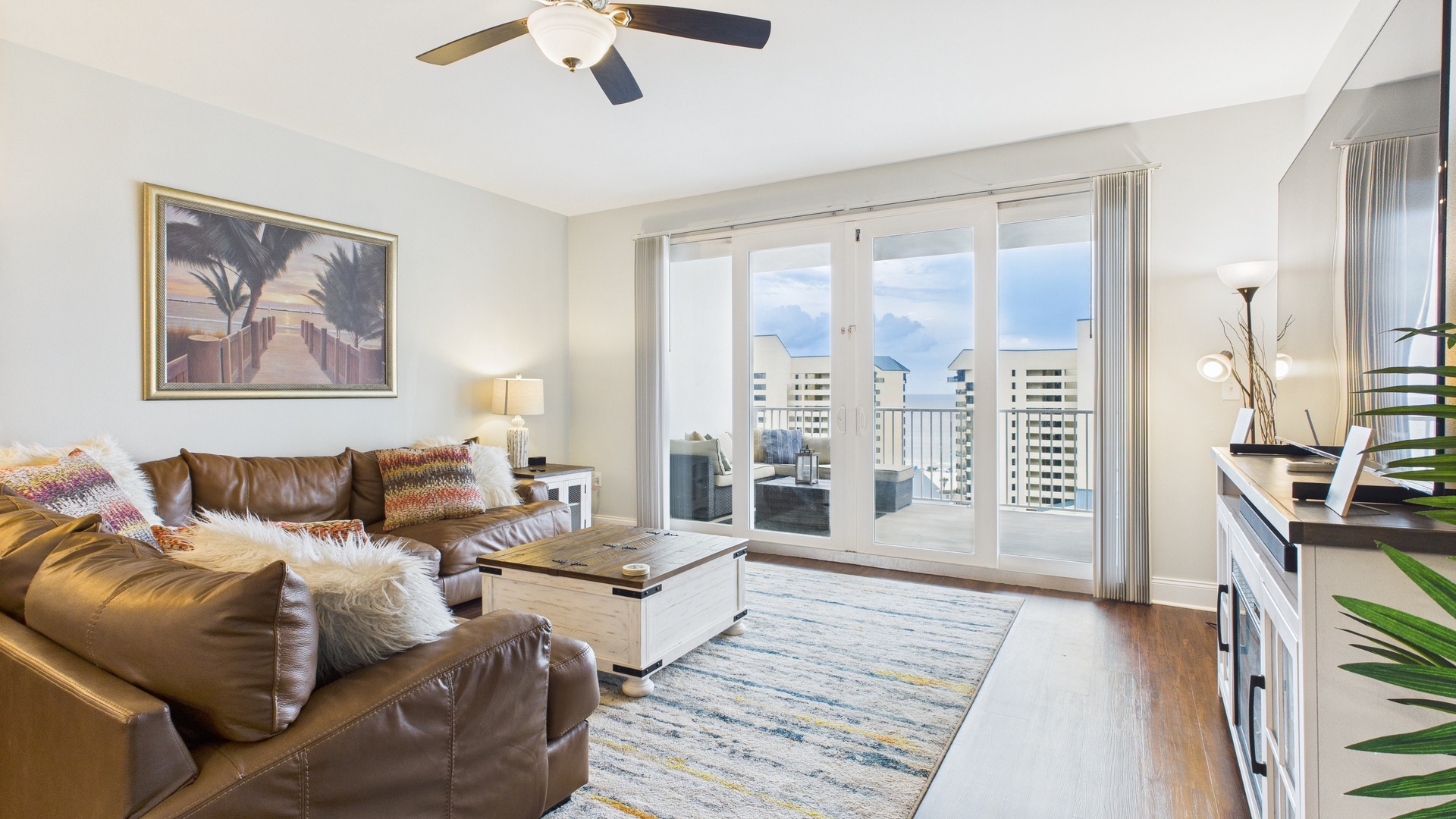 Open concept living area with gulf views
