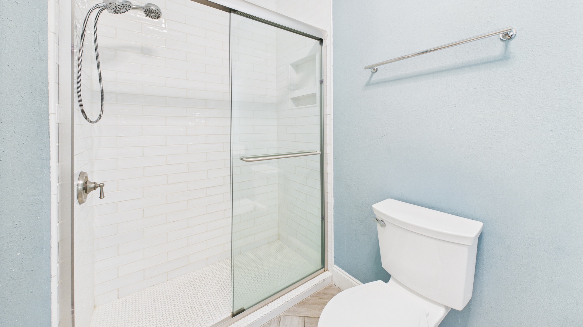 Full bathroom with beautiful walk in shower