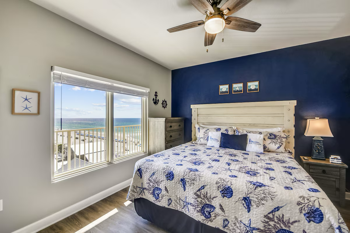 Guest bedroom with king bed TV