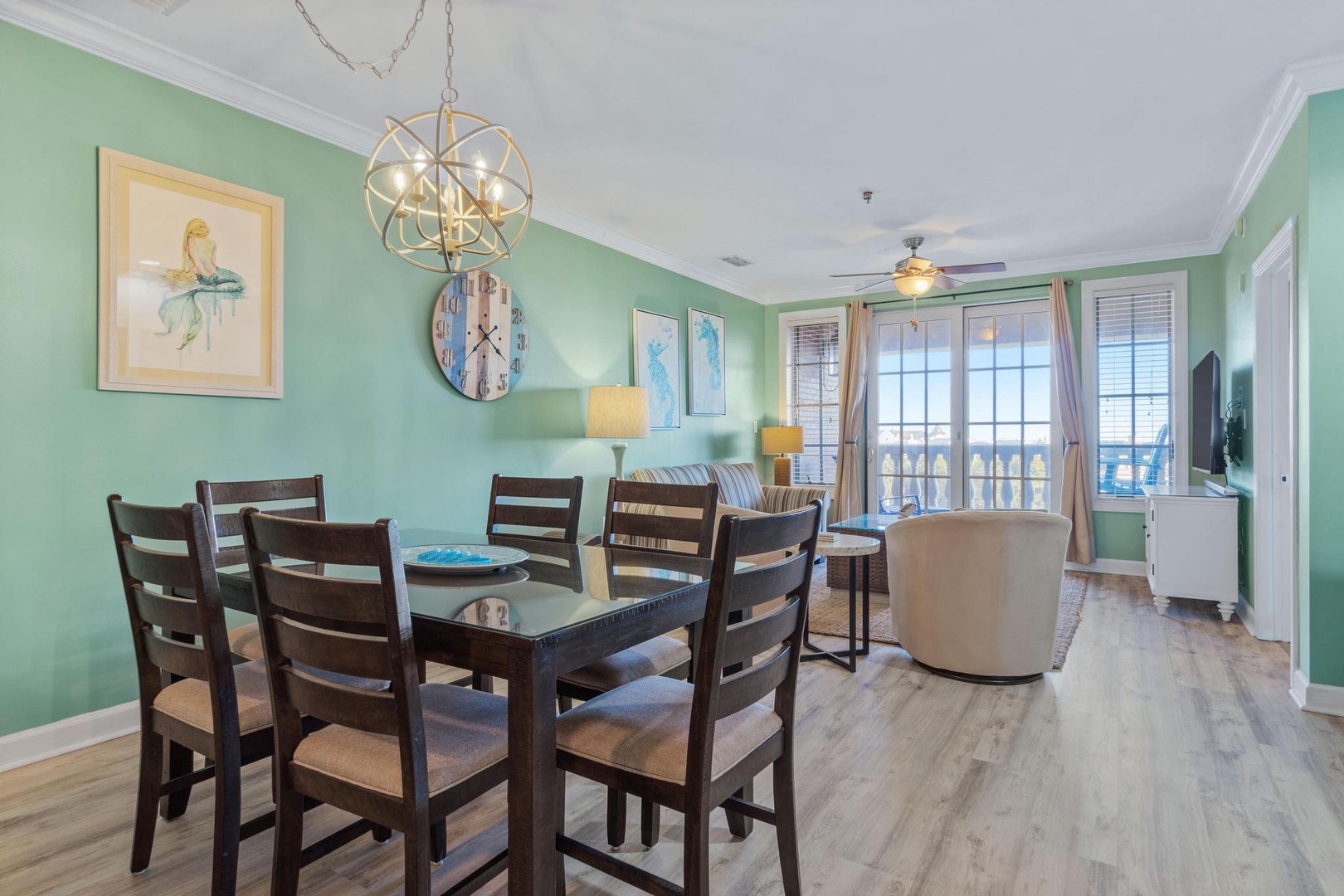The living and dining area is beautifully designed for comfort and enjoyment