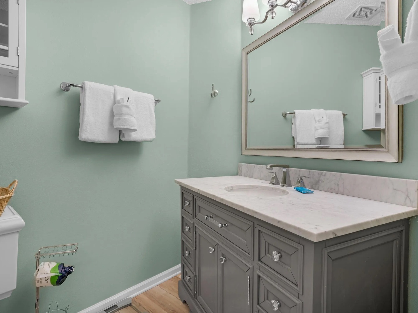 Primary bathroom with walk-in shower.