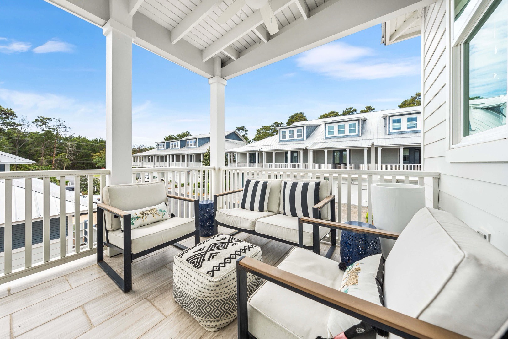 Outdoor balcony with ample seating