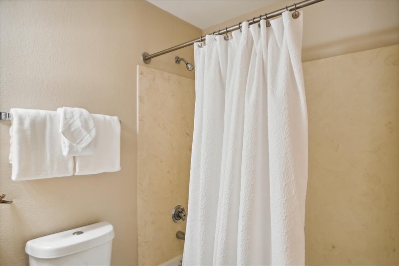 Guest bathroom with shower and tub combo