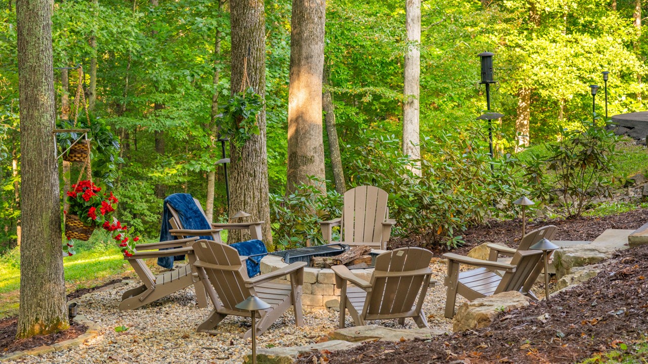 Outdoor fire pit with seating for 8