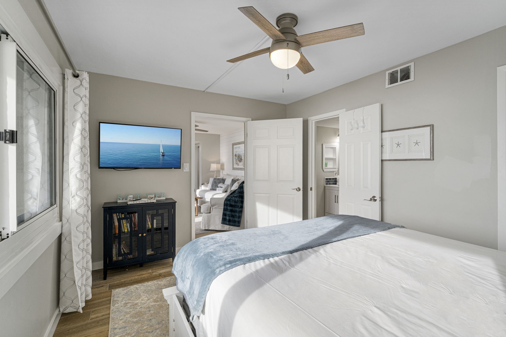 Lower level bedroom with queen bed