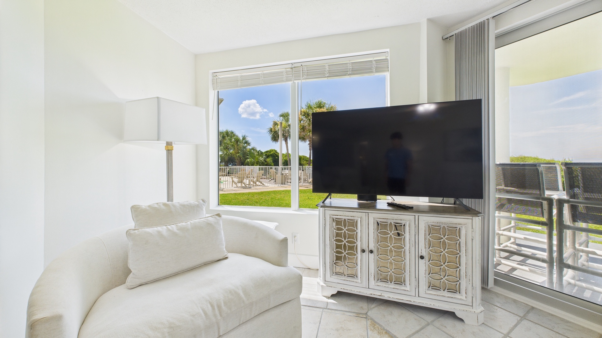 Open concept living area with stylish furnishings and scenic views
