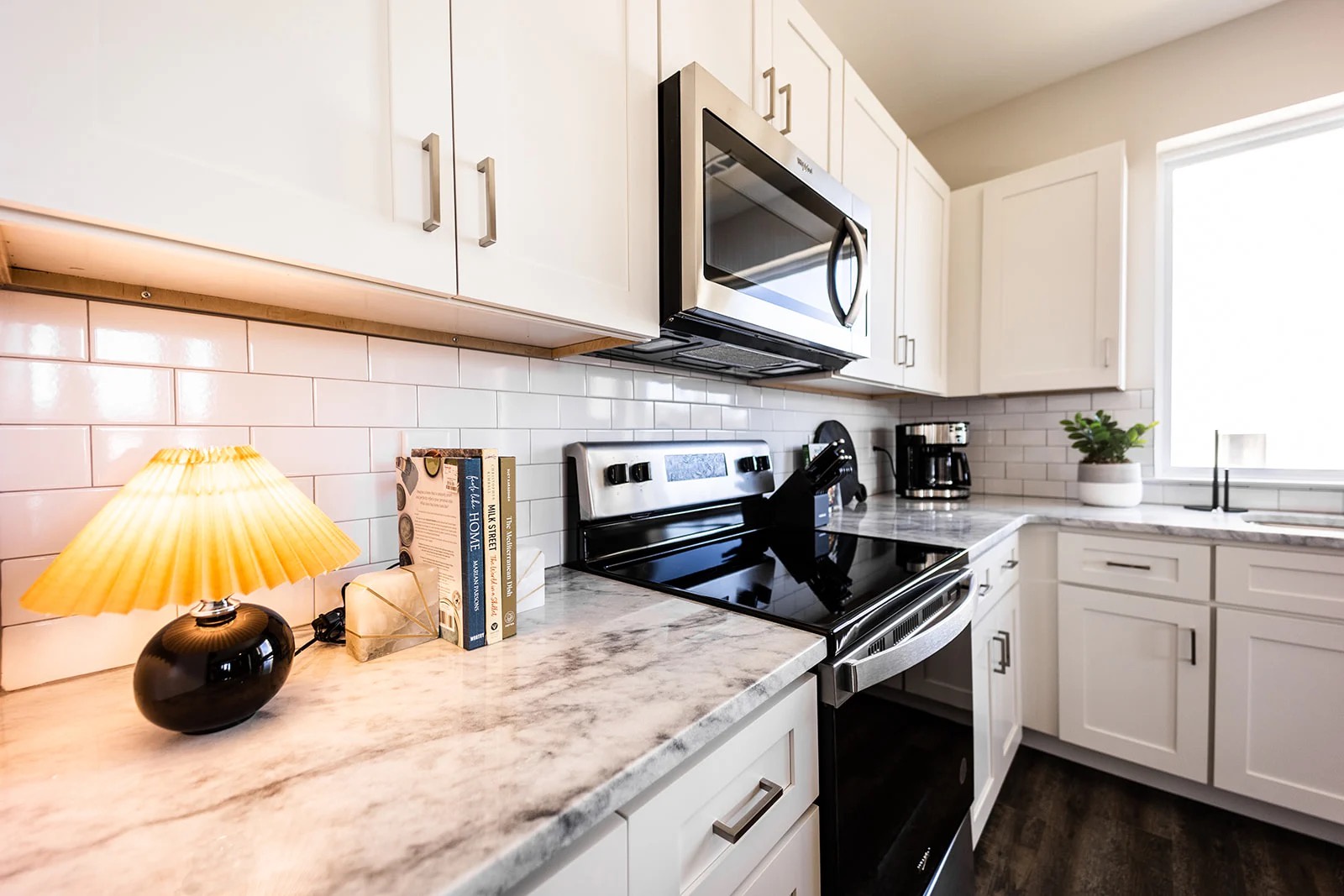 Full kitchen with stainless steel appliances