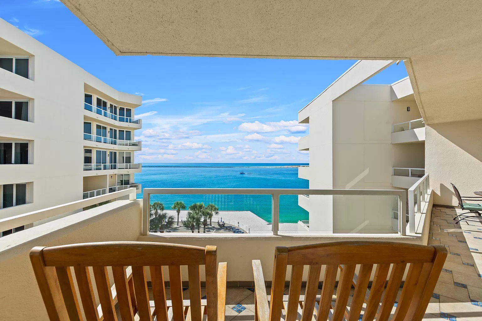 Balcony with two rocking chairs