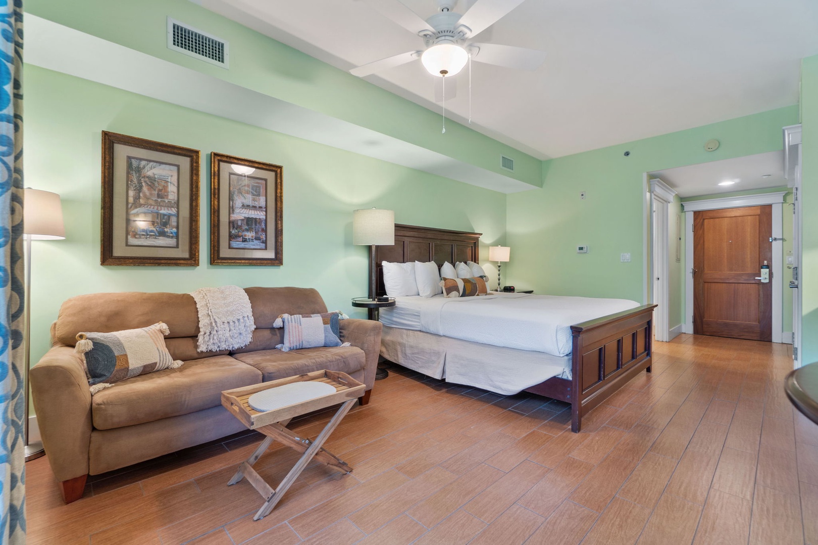 Living area and king size bed