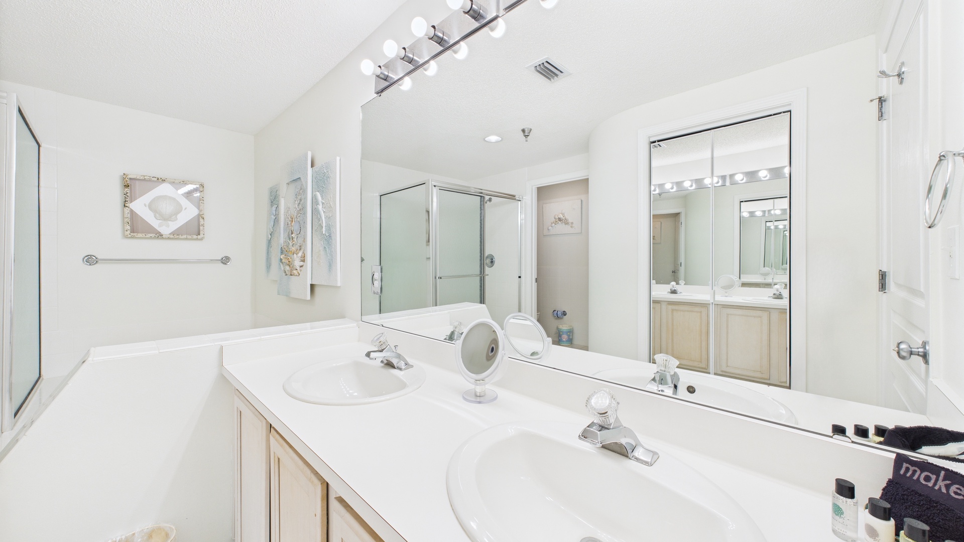 Master bathroom with dual vanity sinks