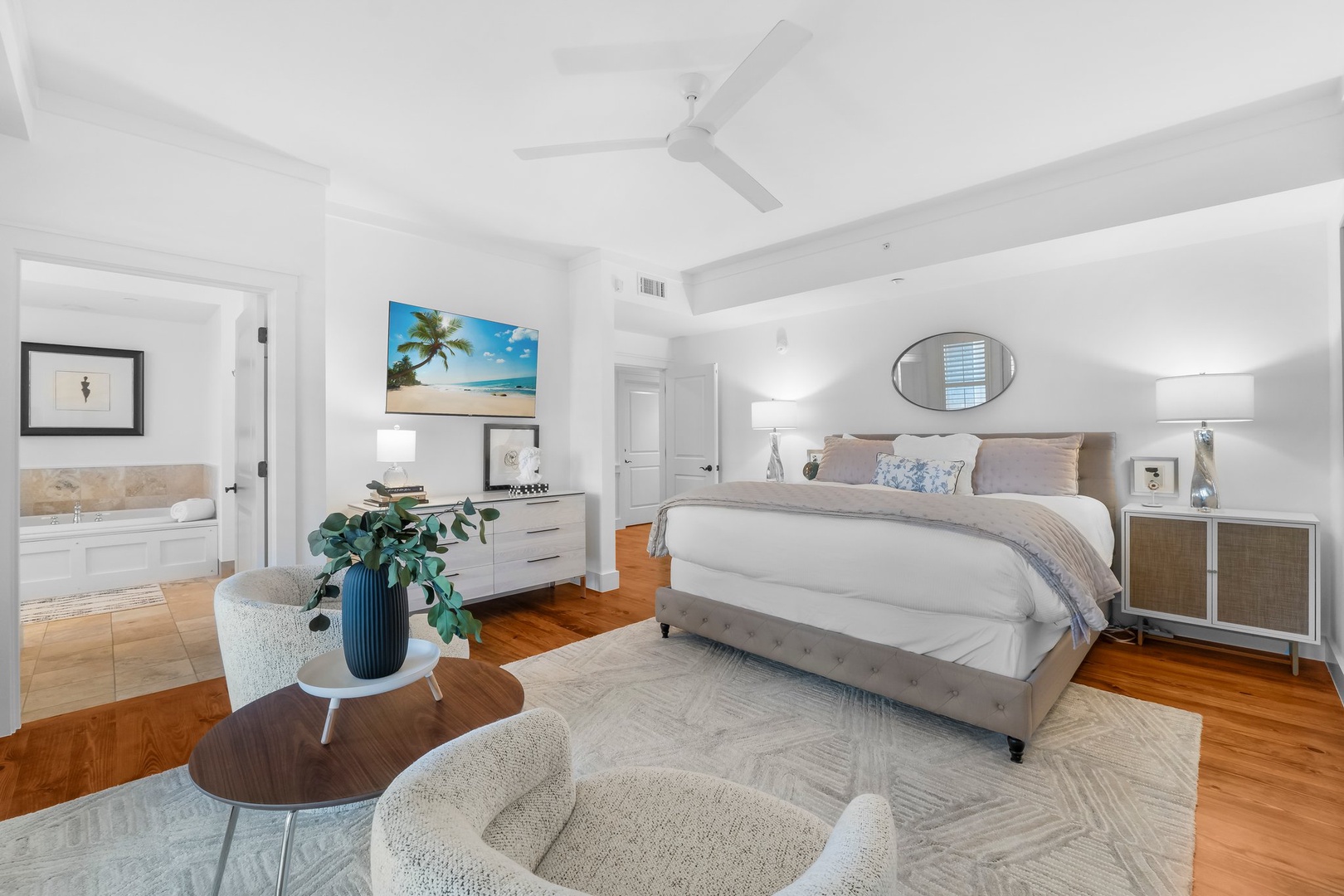 Primary bedroom with king bed