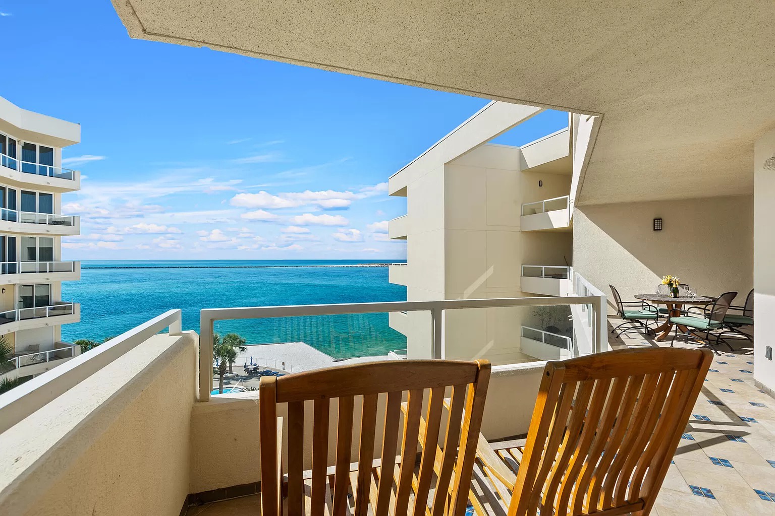 Balcony with two rocking chairs