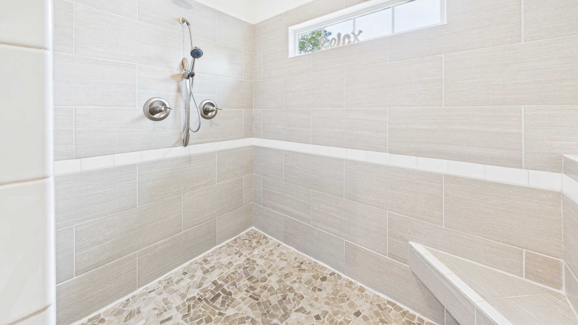 Spacious walk in shower in master bath