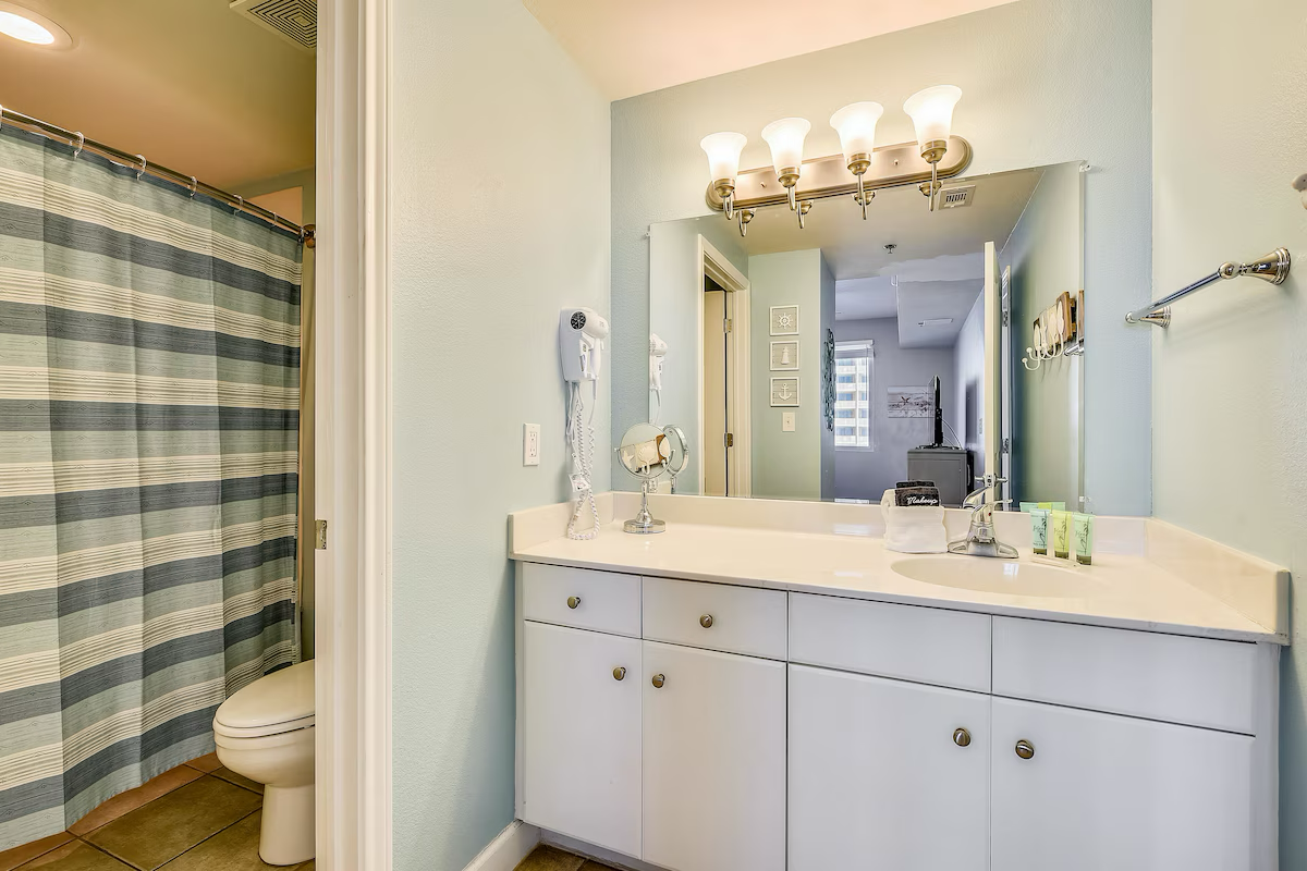 Primary bathroom with shower and tub combo