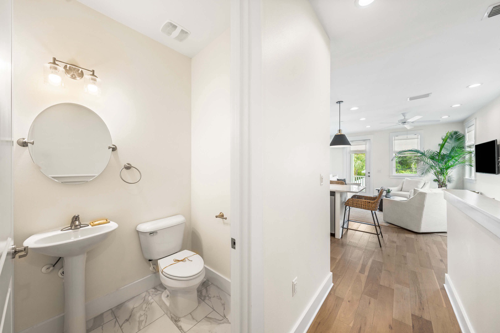 Powder room attached to hallway