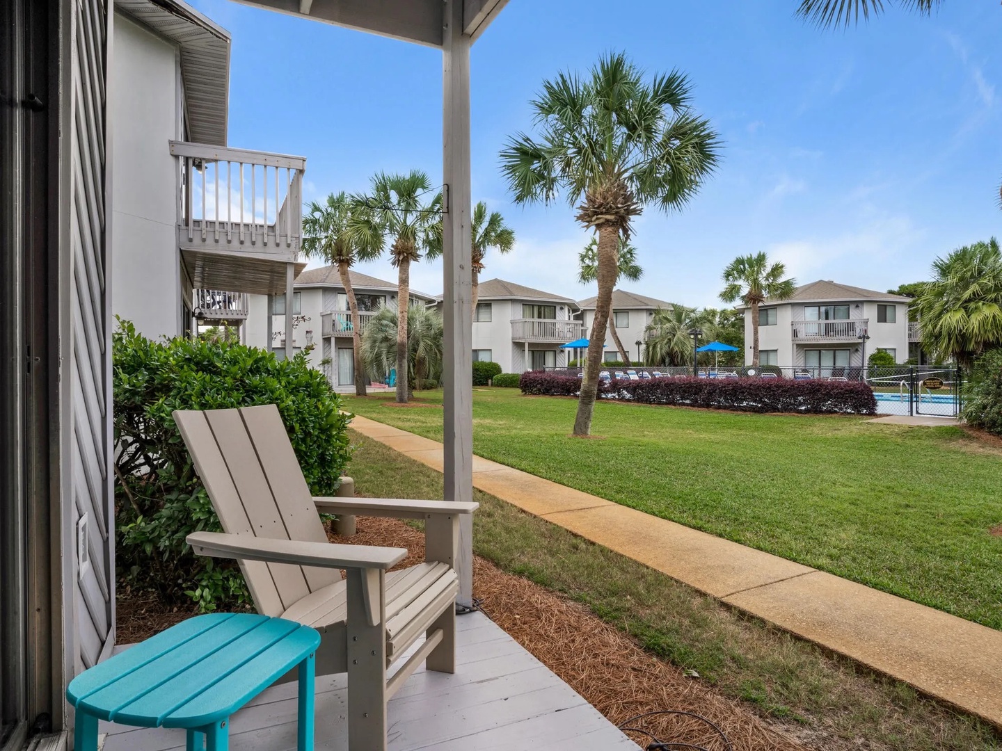 Patio with scenic views and seating for 2.
