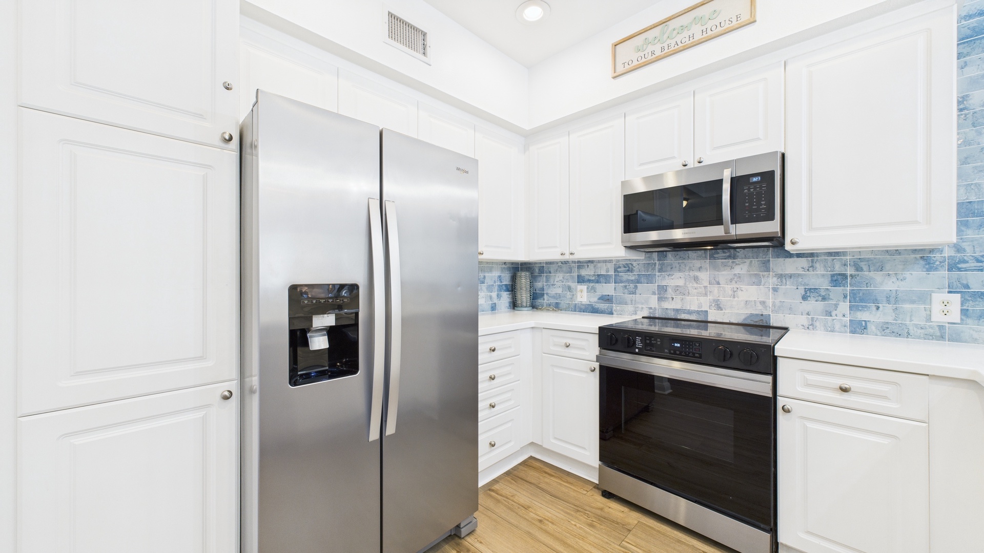 Full kitchen with stainless appliances and all the cooking essentials