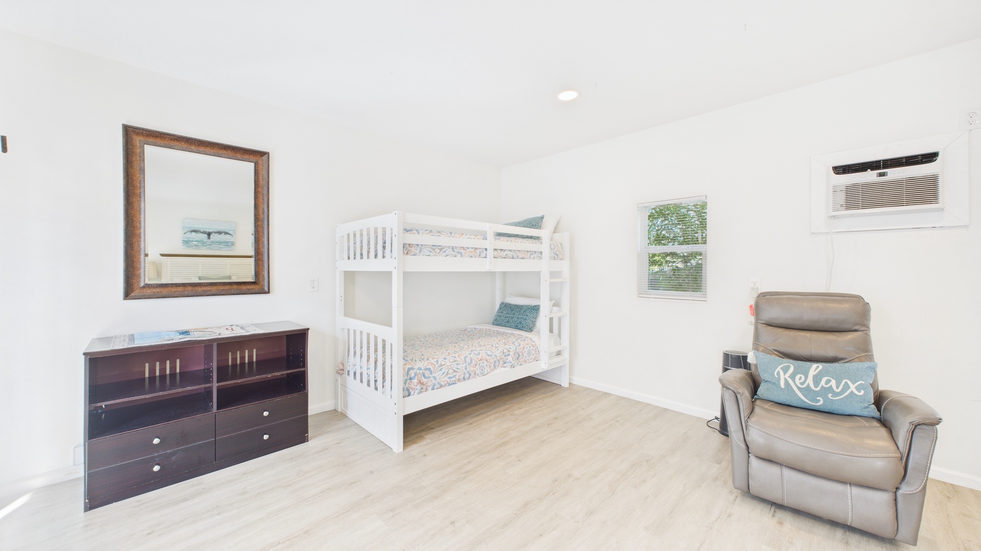 Twin-over-twin bunk beds in guest bedroom