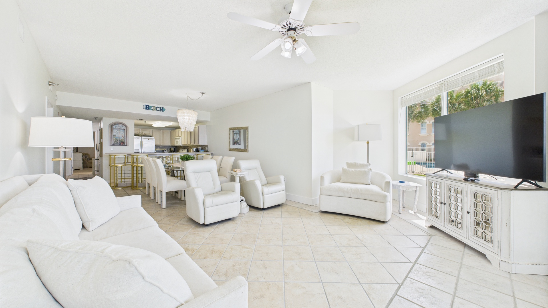 Open concept living area with stylish furnishings and scenic views