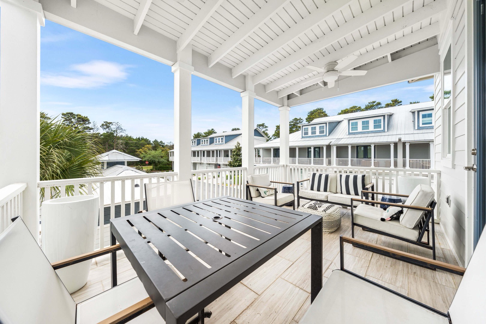 Outdoor balcony with dining table