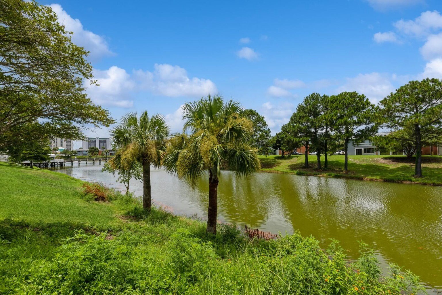 Lake view outside of building