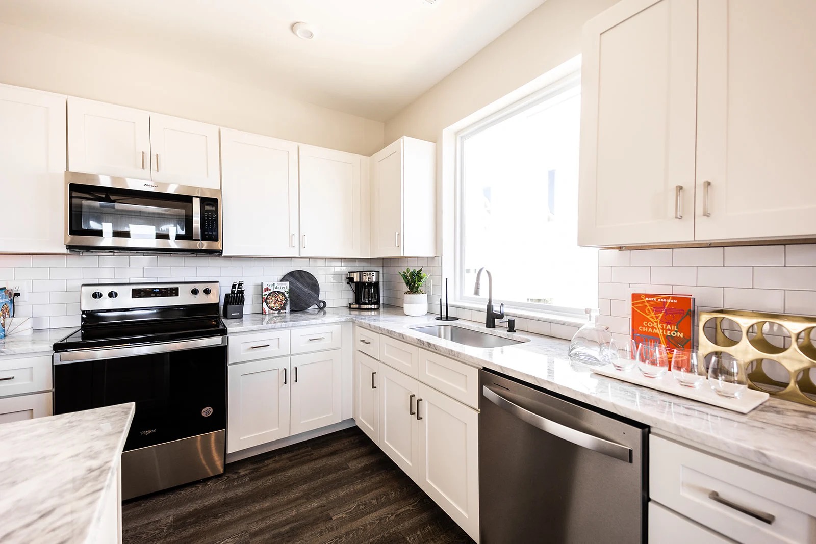 Full kitchen with stainless steel appliances