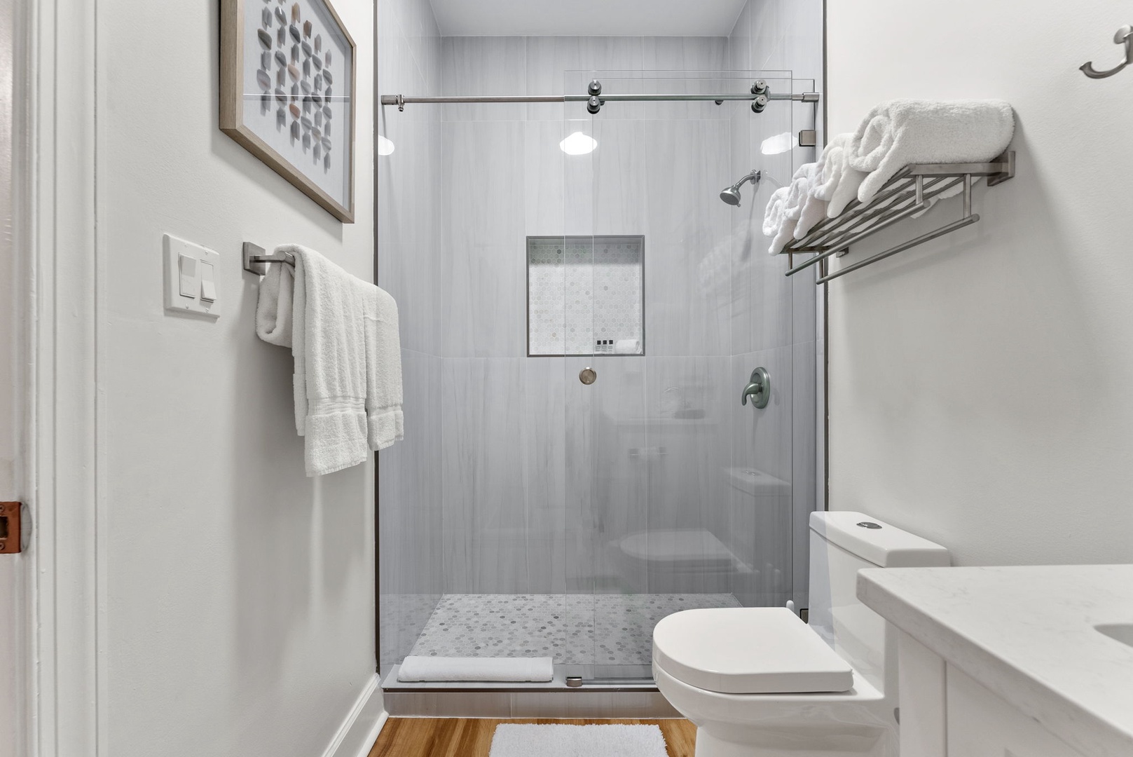 Full bathroom with beautiful walk in shower