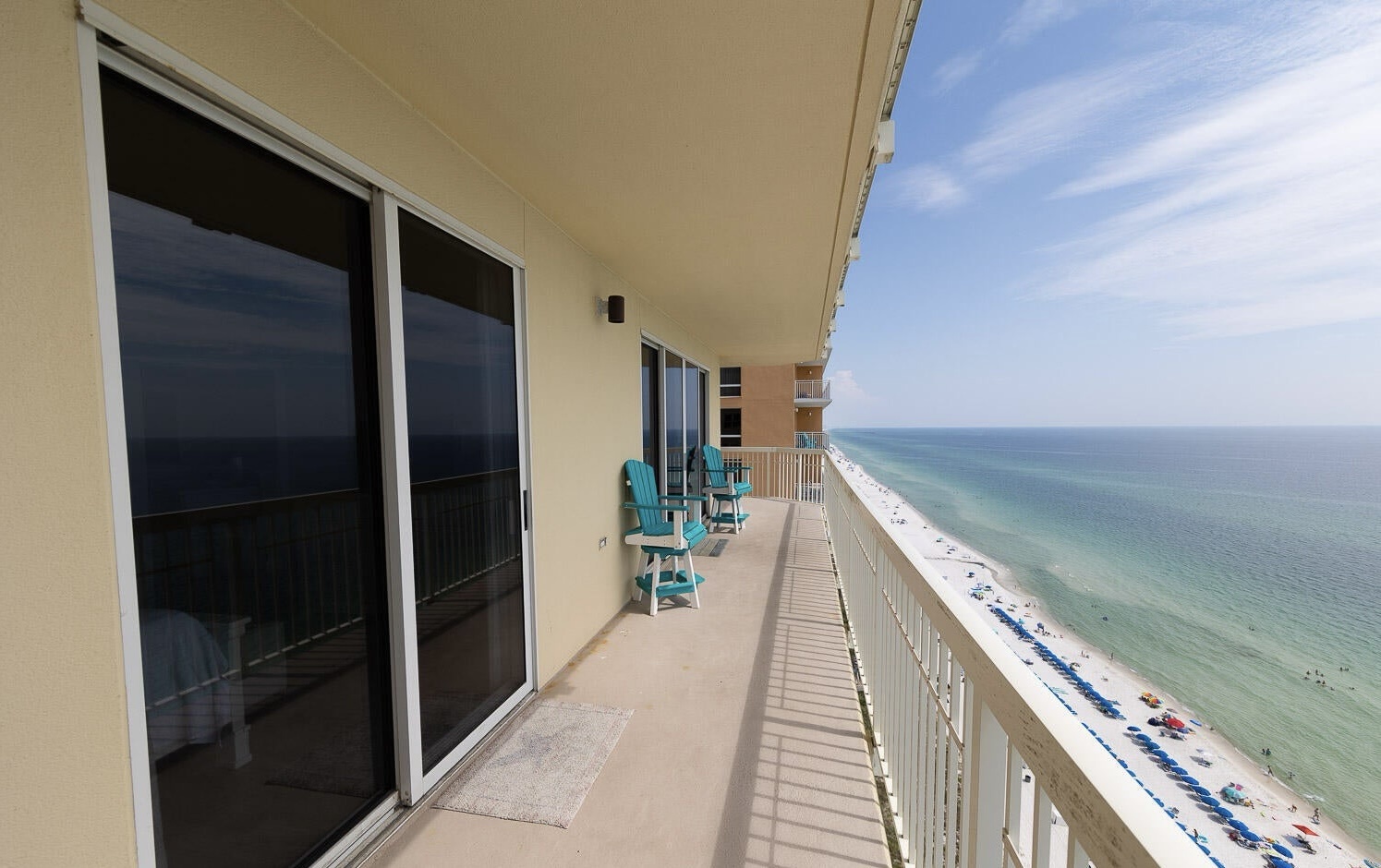 Wraparound balcony with seating and scenic views