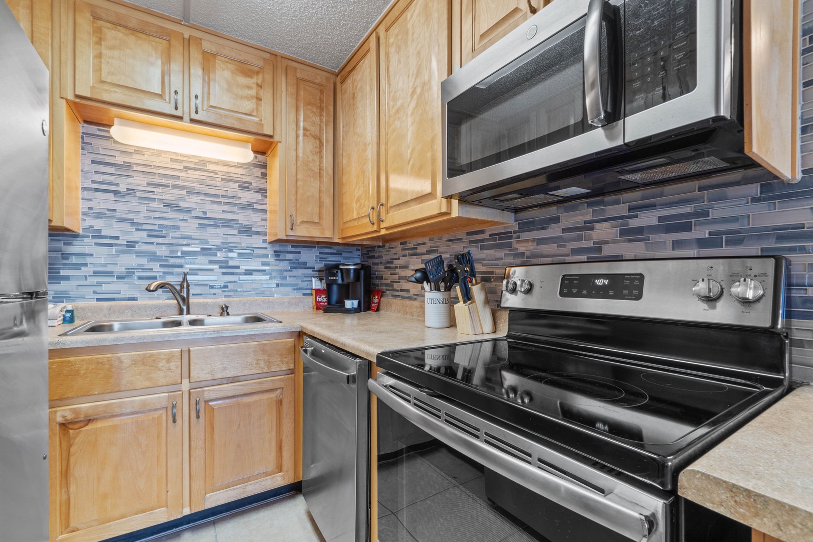 Kitchen area with bar seating