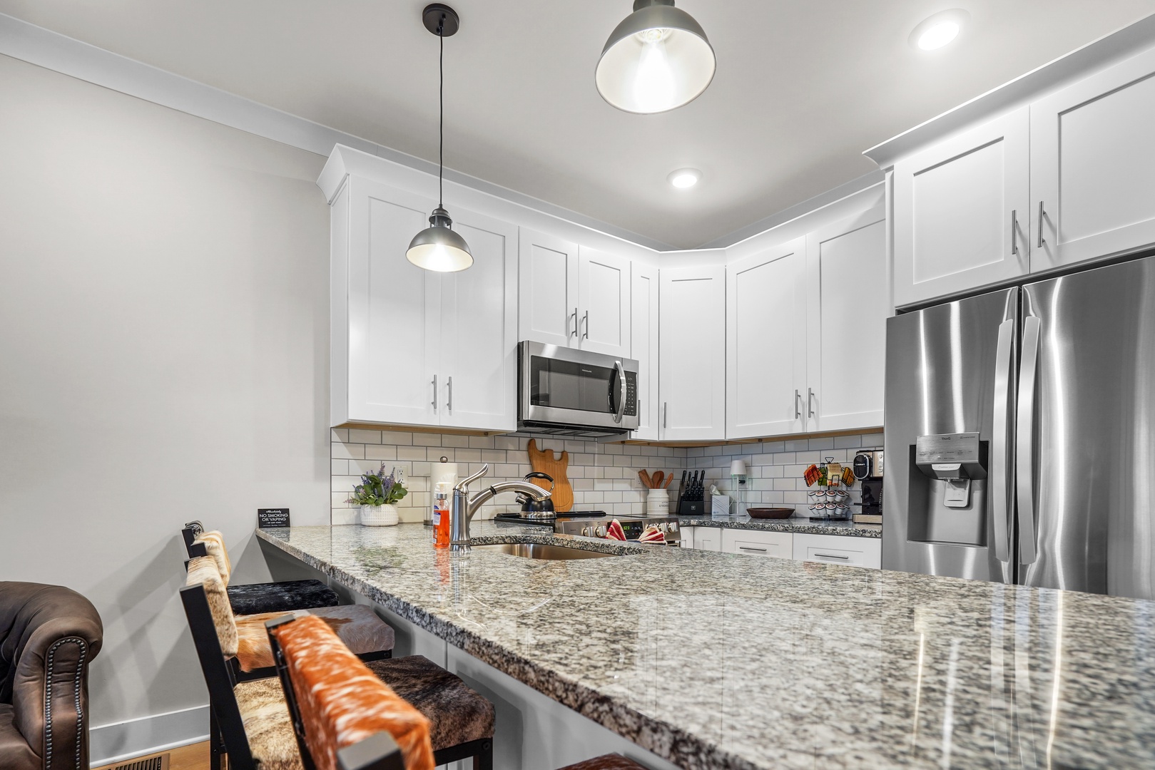 Full kitchen with stainless steel appliances