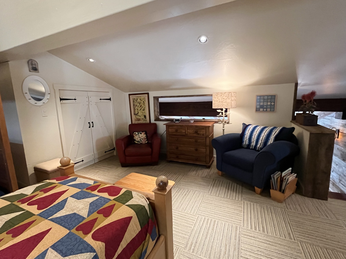Loft view of seating from bed