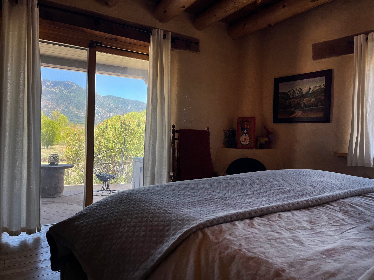 Walk out the sliding glass doors to the covered sitting area with coffee and check off a good start to a relaxing day.