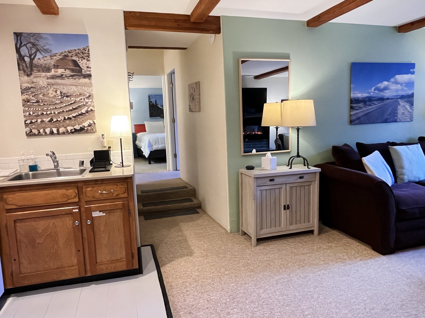 Kitchen with hall to bedrooms and bathrooms