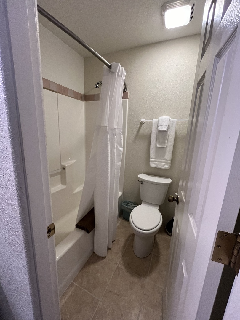 Main bathroom with tub/shower combo