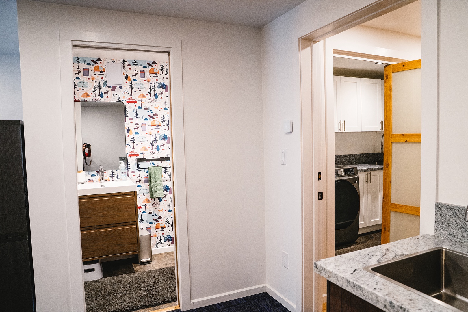 Bunk area bathroom and laundry