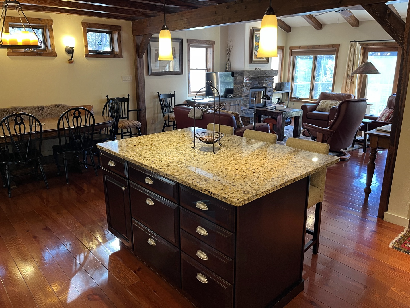 Kitchen island looking to dining and living area