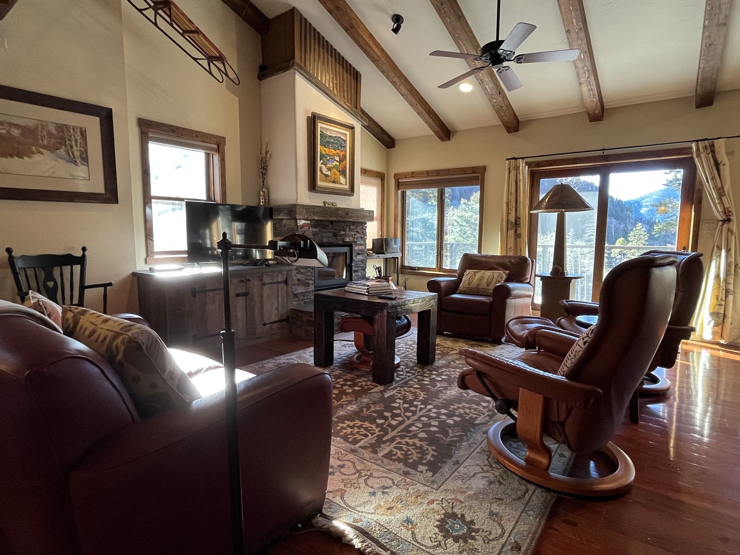 Living area with views of the resort and mountains