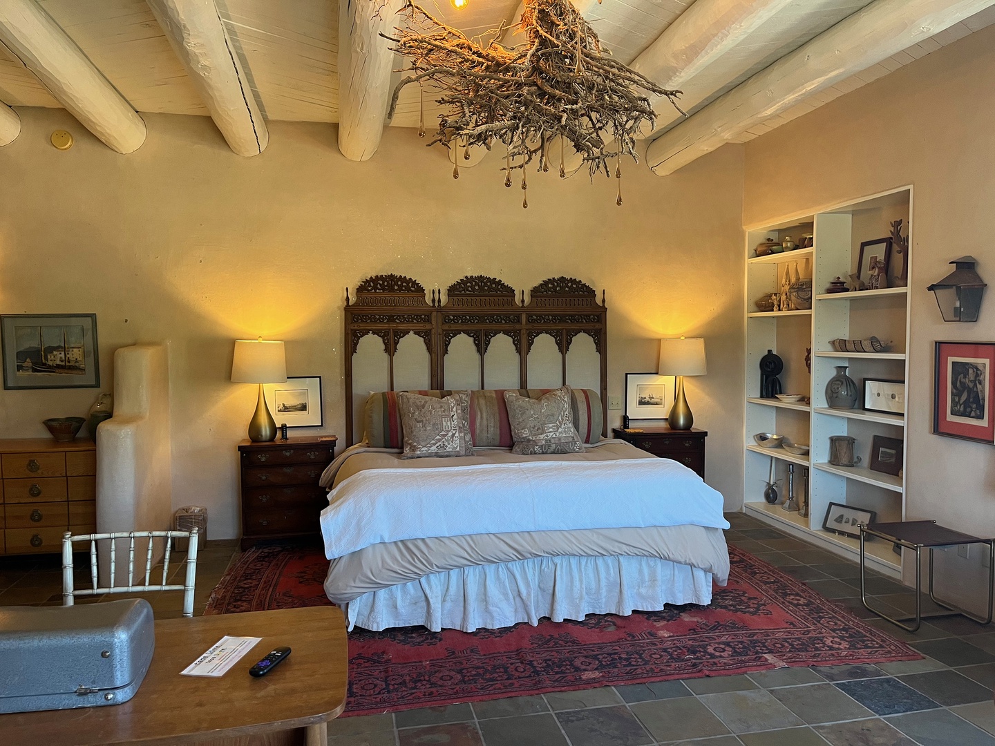 Spacious King suite bedroom with all kinds of charming details.