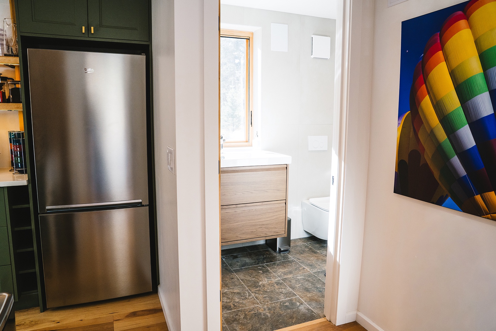 Kitchen and living level bath